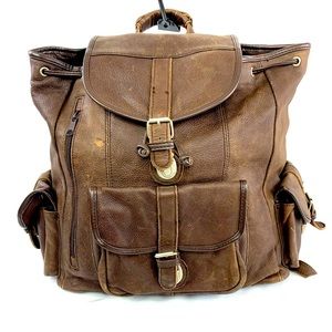 Unbranded Vintage Unisex Brown Cowhide Leather Backpack